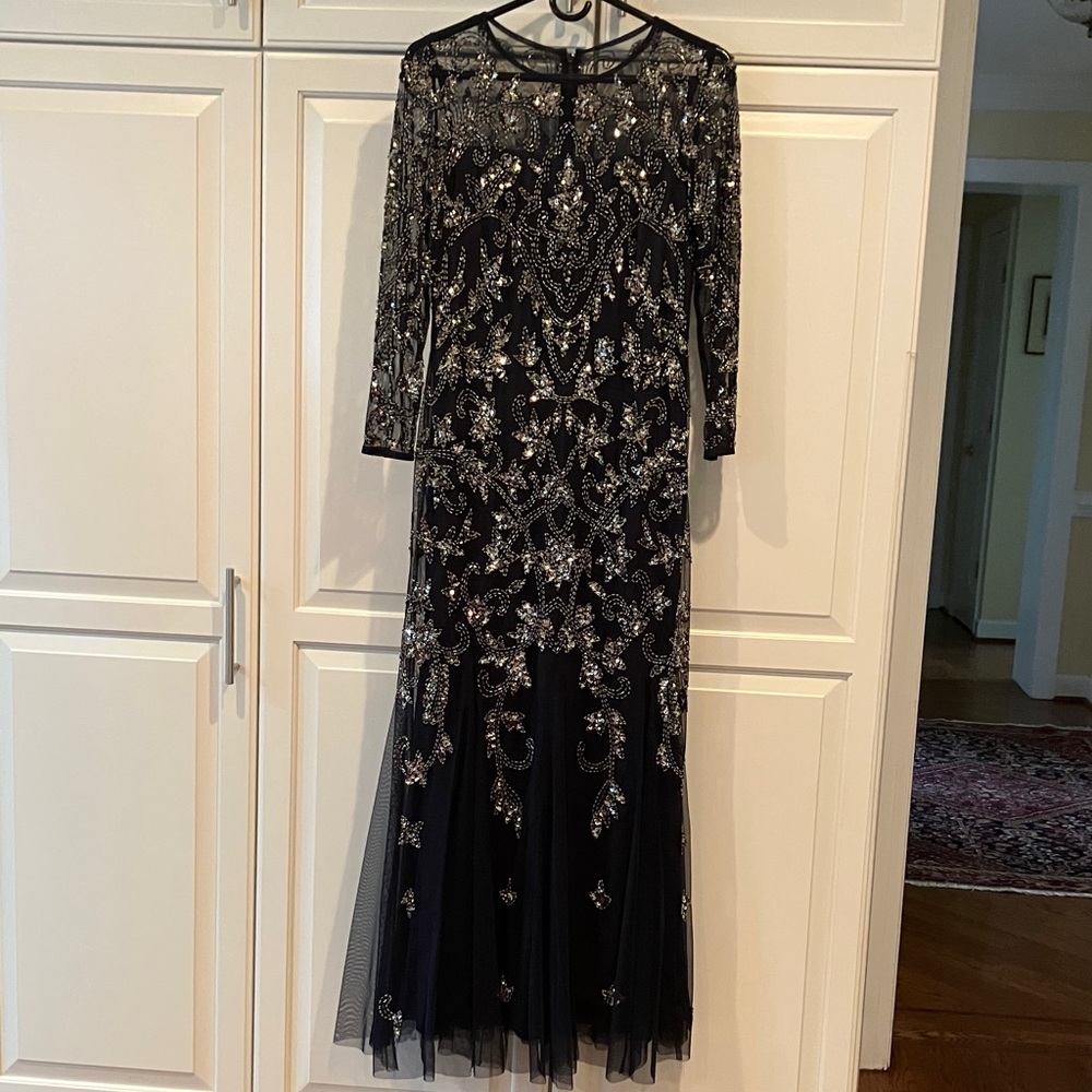 Adrianna Papell Women’s Ling Sleeve Bead Dress in midnight blue color